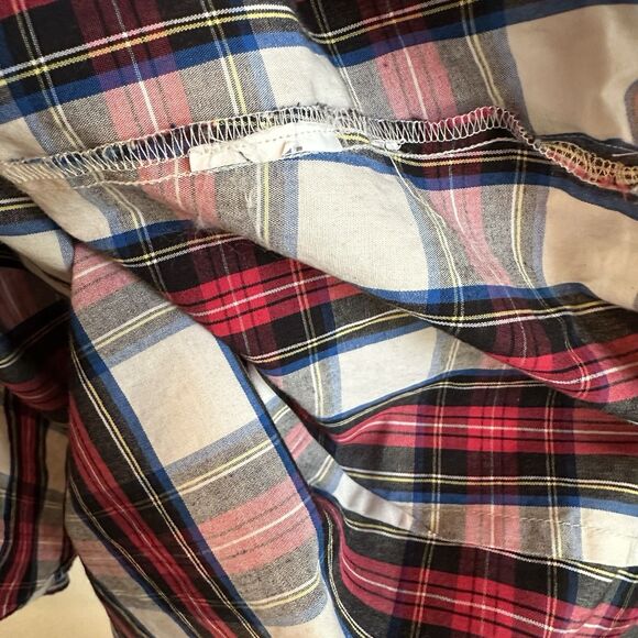 J CREW Small Red Tartan Plaid Button Down Blouse Ruffed Mock Neck - Picture 7 of 8